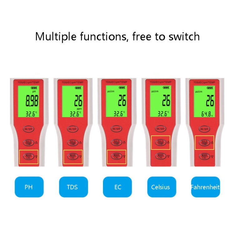 Probador de calidad del agua multifunción portátil 4 en 1 para PH/TDS/EC/TEMP, 4-in-1 Test Pen