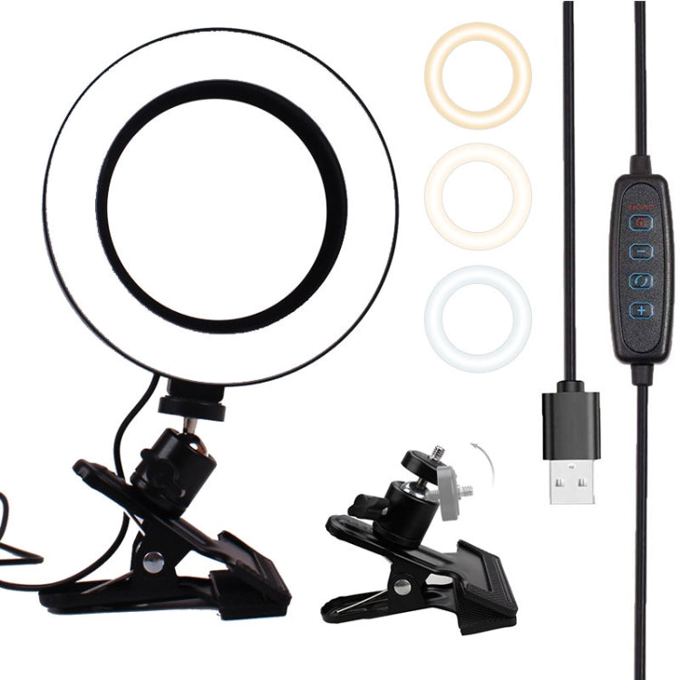 Luz de relleno con clip fuerte de 6 pulgadas con anillo de luz LED de temperatura ajustable Luz con clip para computadora de escritorio, longitud del cable: 2 metros