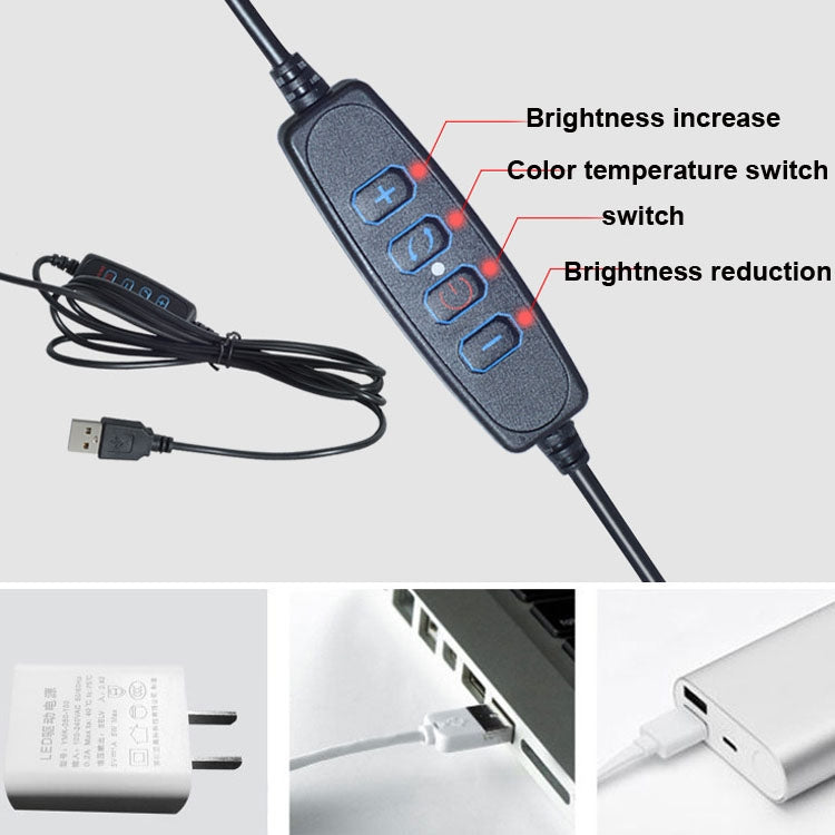 Luz de relleno con clip fuerte de 6 pulgadas con anillo de luz LED de temperatura ajustable Luz con clip para computadora de escritorio, longitud del cable: 2 metros