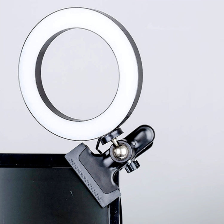 Luz de relleno con clip fuerte de 6 pulgadas con anillo de luz LED de temperatura ajustable Luz con clip para computadora de escritorio, longitud del cable: 2 metros