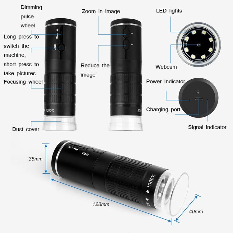 Lupa portátil del microscopio electrónico de WIFI del teléfono móvil de HD Digital, 50X-1000X