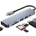 6 en 1 USB-C / Tipo-C a 4K HDMI + Ranura para tarjeta SD / TF + Carga PD USB-C / Tipo-C + 2 puertos USB 3.0 Estación de acoplamiento HUB multifuncional, 6 In 1