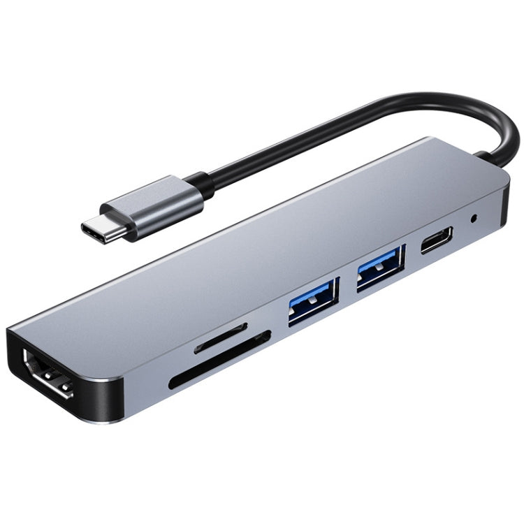 6 en 1 USB-C / Tipo-C a 4K HDMI + Ranura para tarjeta SD / TF + Carga PD USB-C / Tipo-C + 2 puertos USB 3.0 Estación de acoplamiento HUB multifuncional, 6 In 1