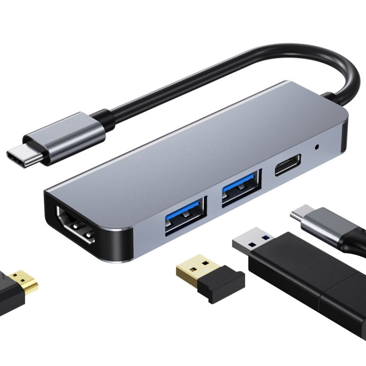 4 en 1 USB-C / Tipo-C a 4K HDMI + USB 3.0 + USB 2.0 + PD Puertos de carga USB-C / Tipo-C Estación de acoplamiento HUB multifuncional, 4 In 1