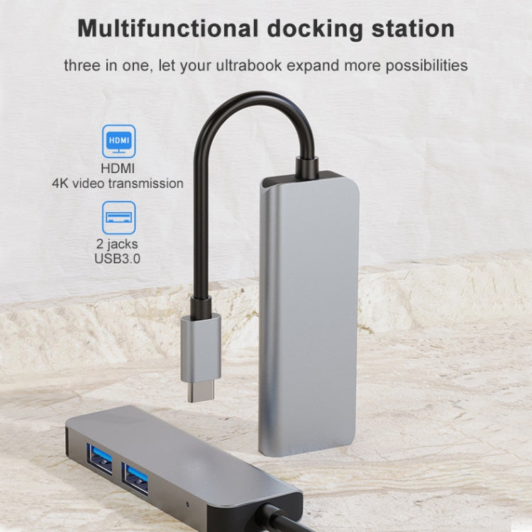 3 en 1 USB-C / Type-C a 4K HDMI + 2 puertos USB 3.0 Estación de acoplamiento HUB multifuncional, 3 In 1