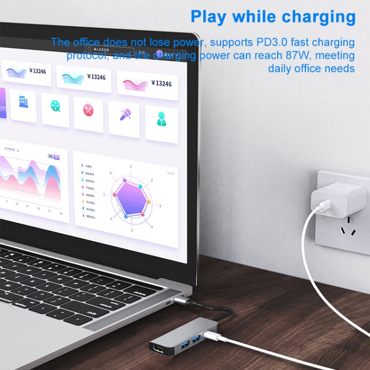 3 en 1 USB-C / Type-C a 4K HDMI + 2 puertos USB 3.0 Estación de acoplamiento HUB multifuncional, 3 In 1