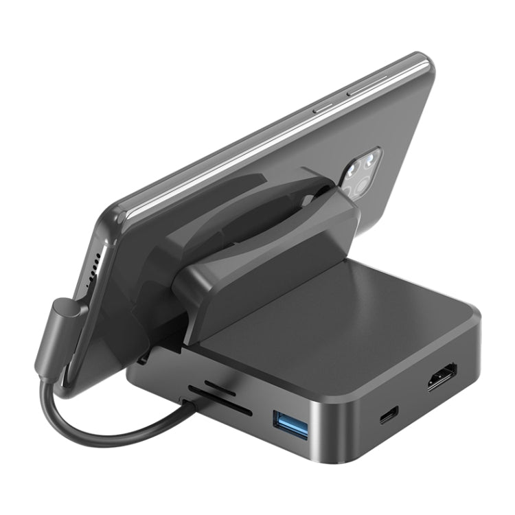 7 en 1 USB-C / Tipo-C a 2 USB 2.0 + USB 3.0 + 4K HDMI + Ranura para tarjeta SD / TF + PD Puertos de carga USB-C / Tipo-C Estación de acoplamiento HUB multifuncional con soporte, 7 In 1