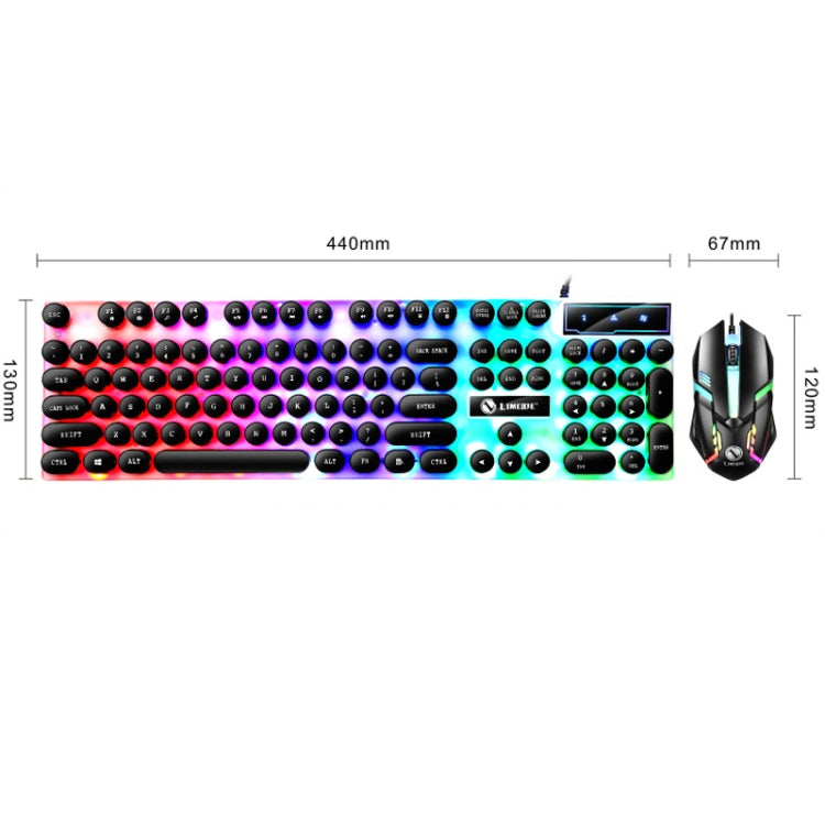 LIMEIDE GTX300 104 Teclas Tapa de tecla redonda retro Teclado de ratón con cable USB, longitud del cable: 1,4 m, Punk Single Keyboard White, Punk Single Keyboard  Black, Punk Set White, Punk Set Black