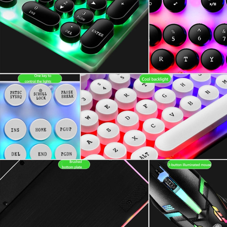 LIMEIDE GTX300 104 Teclas Tapa de tecla redonda retro Teclado de ratón con cable USB, longitud del cable: 1,4 m, Punk Single Keyboard White, Punk Single Keyboard  Black, Punk Set White, Punk Set Black