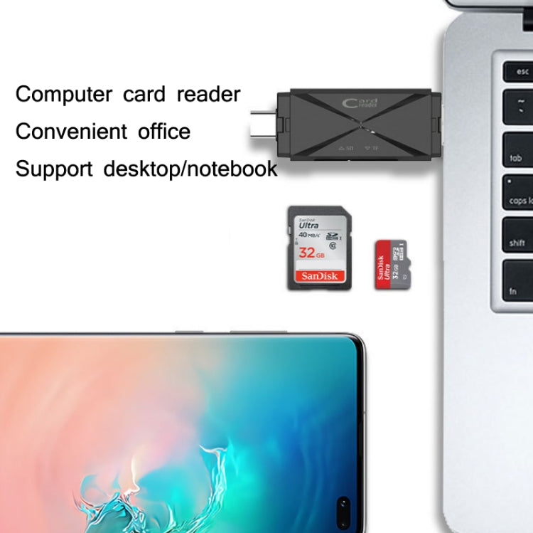 YH-109 SD/TF/Tipo-C/Micro USB/USB Computadora PC Teléfono móvil Lector de tarjetas OTG