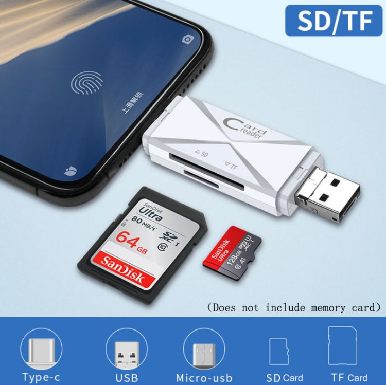 YH-109 SD/TF/Tipo-C/Micro USB/USB Computadora PC Teléfono móvil Lector de tarjetas OTG