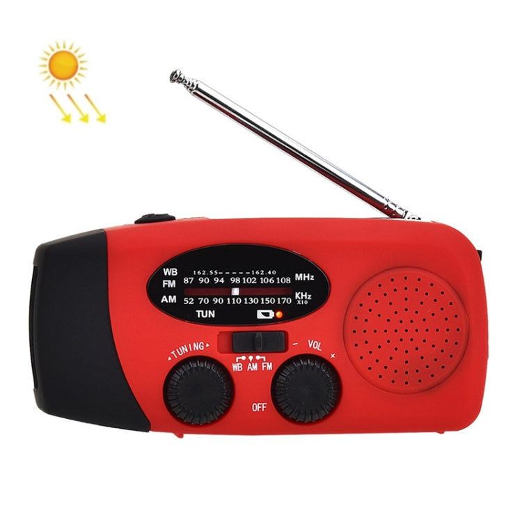 HRD-902 Manivela de mano multifuncional Energía solar Linterna LED Alarma de emergencia Radio FM