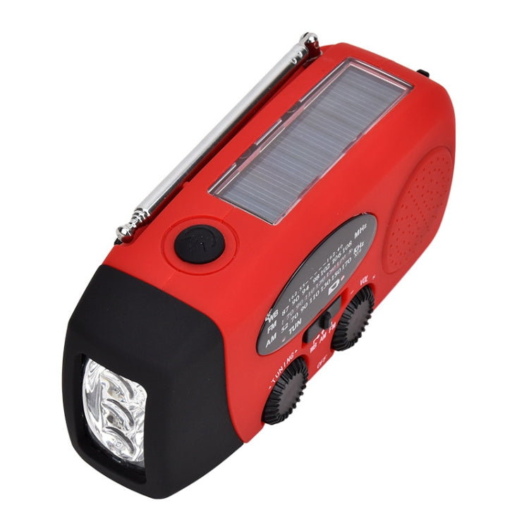 HRD-902 Manivela de mano multifuncional Energía solar Linterna LED Alarma de emergencia Radio FM
