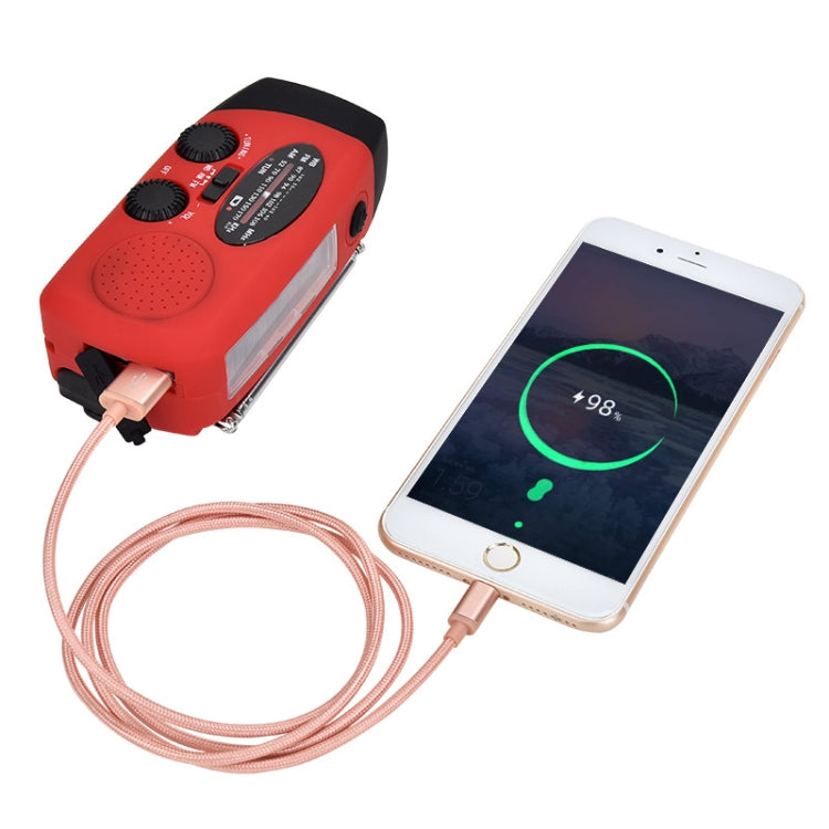 HRD-902 Manivela de mano multifuncional Energía solar Linterna LED Alarma de emergencia Radio FM