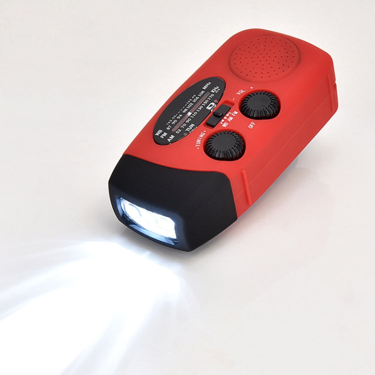 HRD-902 Manivela de mano multifuncional Energía solar Linterna LED Alarma de emergencia Radio FM