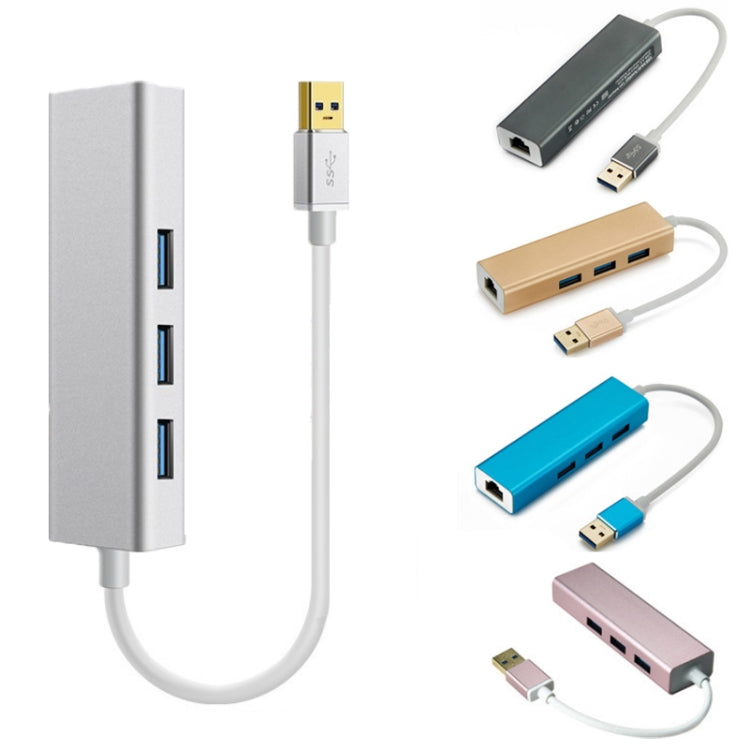 YH-U1009 3 x USB 3.0 + RJ45 a HUB externo sin unidad USB 3.0 para computadoras portátiles, entrega de color aleatorio