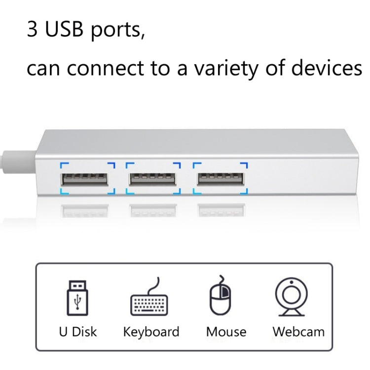 YH-U1009 3 x USB 3.0 + RJ45 a HUB externo sin unidad USB 3.0 para computadoras portátiles, entrega de color aleatorio