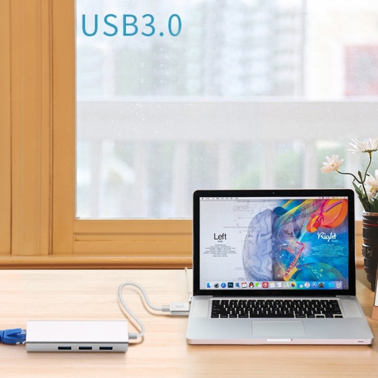 YH-U1009 3 x USB 3.0 + RJ45 a HUB externo sin unidad USB 3.0 para computadoras portátiles, entrega de color aleatorio