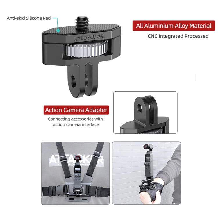 Adaptador ajustable de metal Sunnylife de 1/4 de pulgada para DJI Pocket 2 / FIMI PALM 2 / Insta360 One X-2