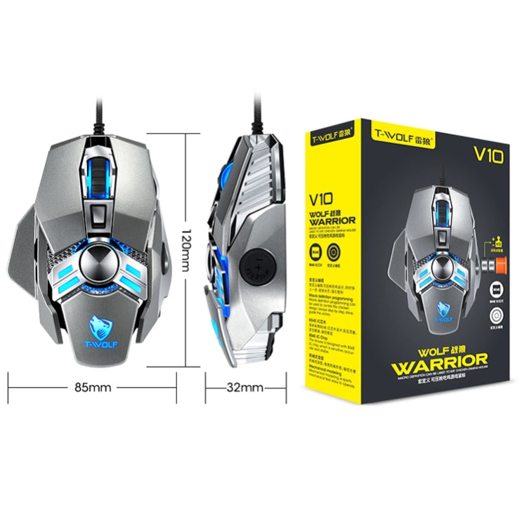 T-WOLF V10 Interfaz USB 7 botones 6400 DPI Ratón con cable para juegos Programación de macros personalizada Ratón para juegos con luz de respiración de 4 colores, longitud del cable: 1,5 m