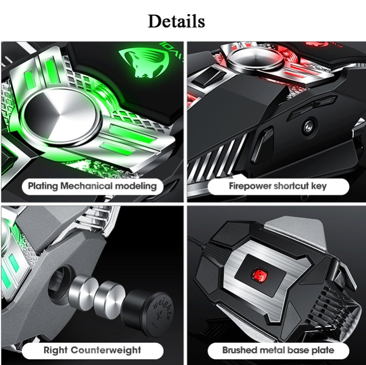 T-WOLF V10 Interfaz USB 7 botones 6400 DPI Ratón con cable para juegos Programación de macros personalizada Ratón para juegos con luz de respiración de 4 colores, longitud del cable: 1,5 m