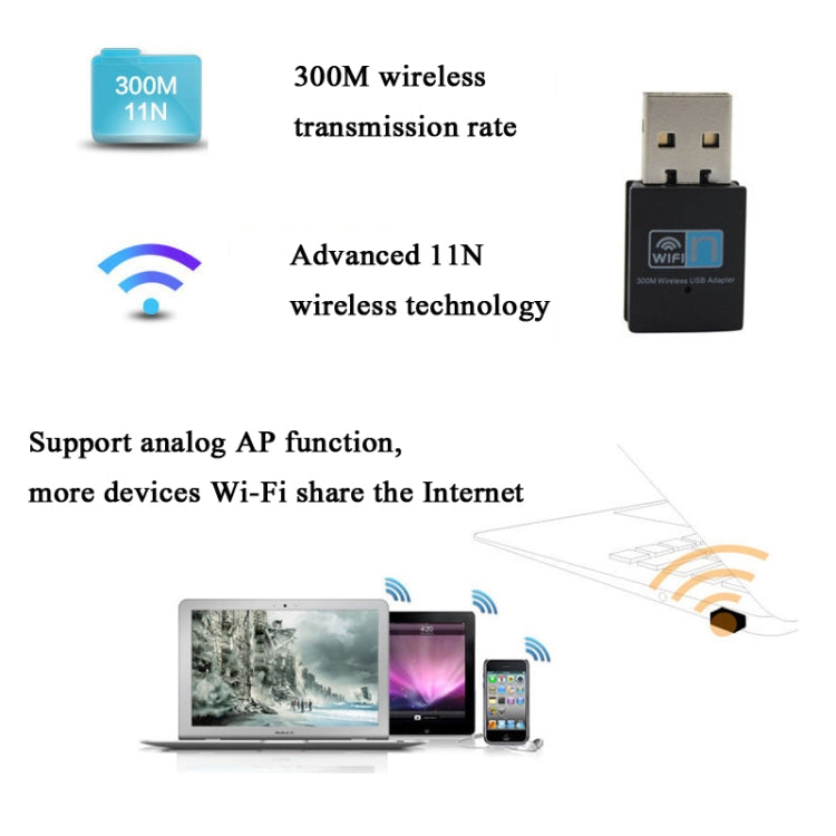 Tarjeta de red inalámbrica mini USB RTL8192EU de 300 Mbps