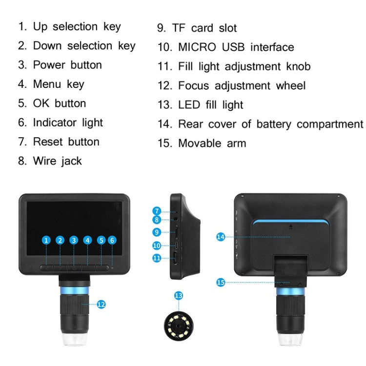 Microscopio electrónico de 5 pulgadas 1080P HD USB Reparación Inspección Lupa
