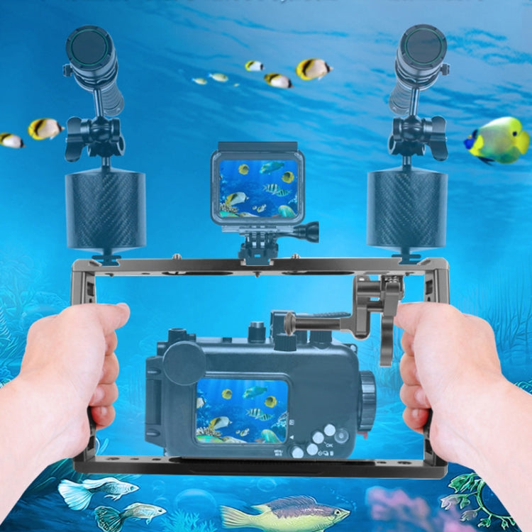 Buceo Dual Handheld Grip Bracket Estabilizador Extension Phone Clamp Camera Rig Cage Underwater Case para GoPro HERO9/8/7, Red, Black, Red Bracket + Shutter, Black Bracket + Shutter