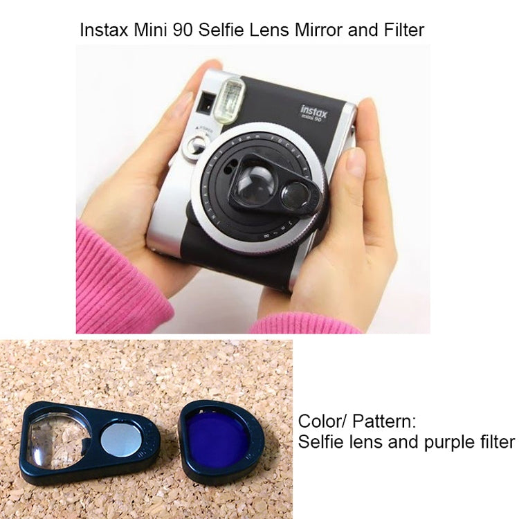 2 juegos de lentes de primer plano con espejo de retrato Selfie + juego de filtros de color púrpura para cámara FUJIFILM Instax Mini 90, For FUJIFILM Instax Mini 90