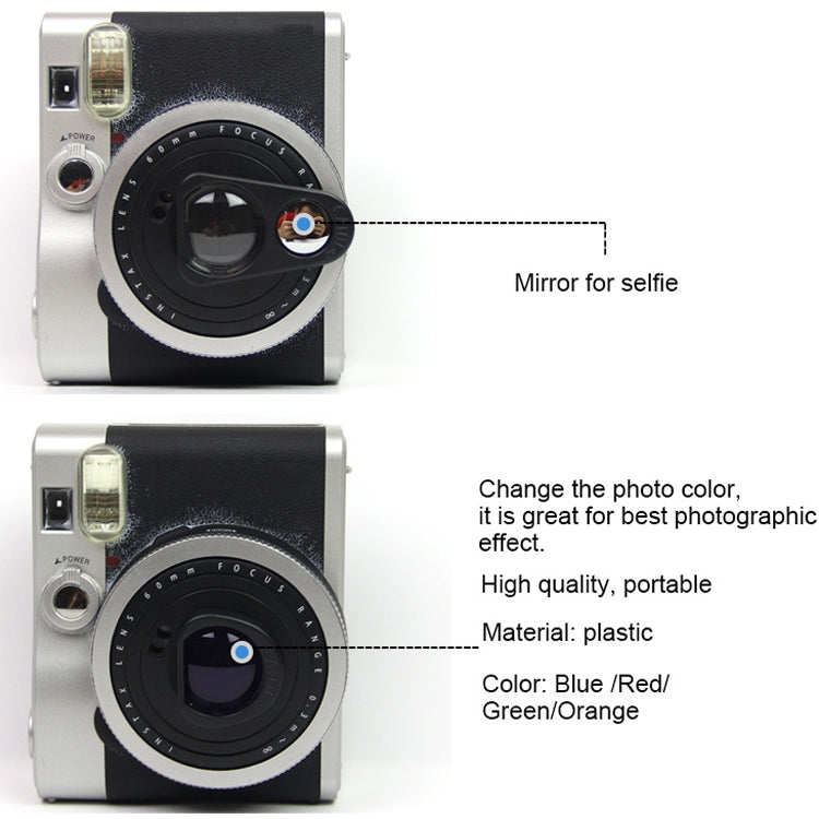 2 juegos de lentes de primer plano con espejo de retrato Selfie + juego de filtros de color púrpura para cámara FUJIFILM Instax Mini 90, For FUJIFILM Instax Mini 90