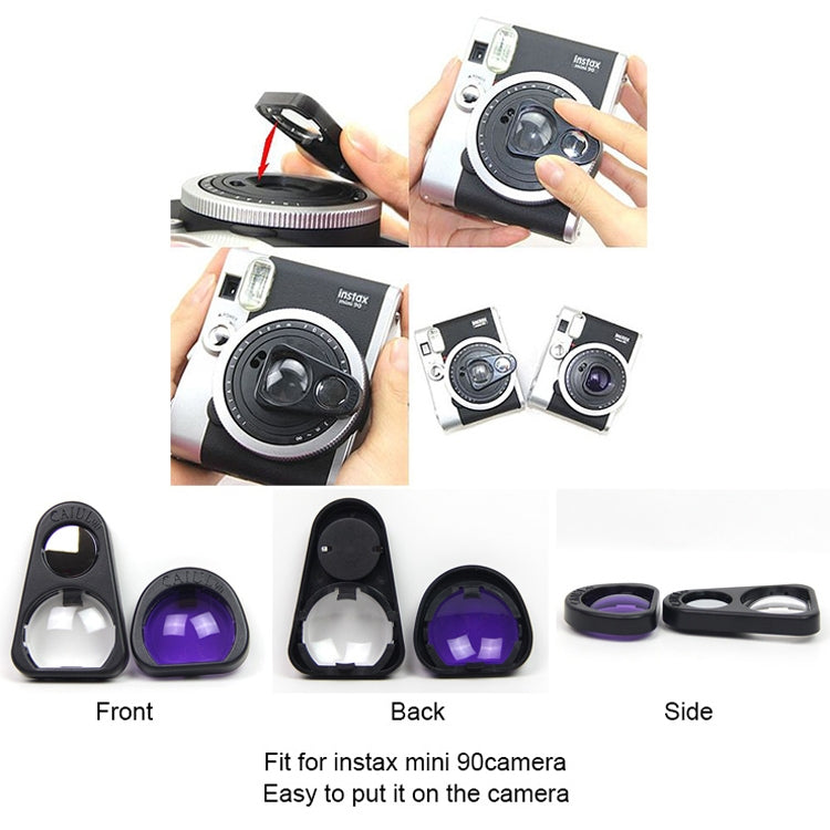 2 juegos de lentes de primer plano con espejo de retrato Selfie + juego de filtros de color púrpura para cámara FUJIFILM Instax Mini 90, For FUJIFILM Instax Mini 90