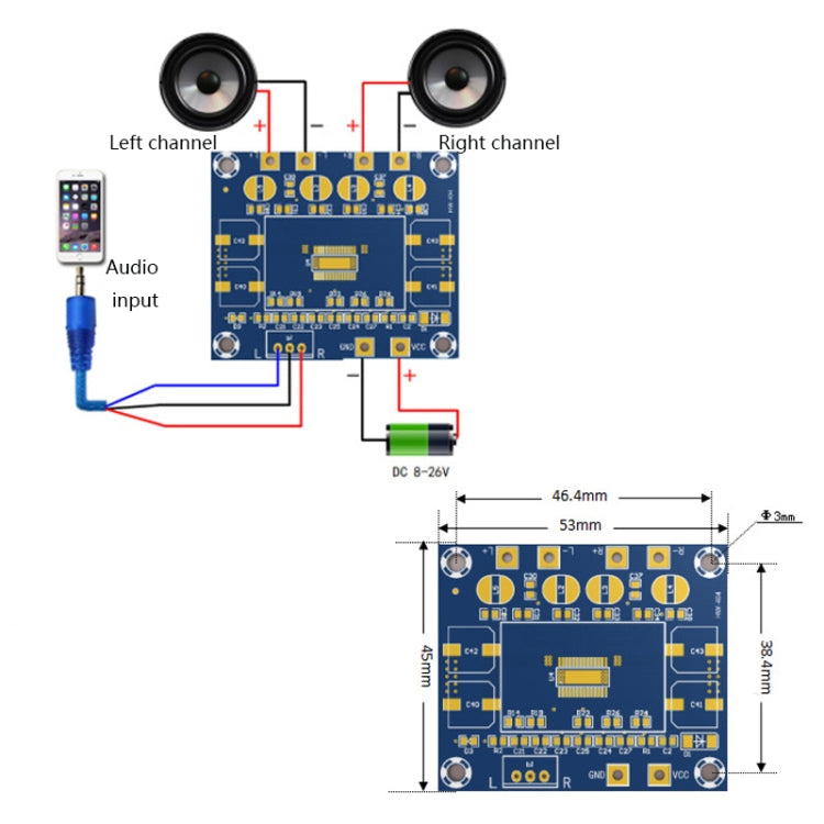 2 PCS XH-A232 Dual-Channel 20W High Power Digital Board MP3 Módulo de placa de amplificador de potencia de audio, 20W Dual-channel MP3  Audio Amplifier
