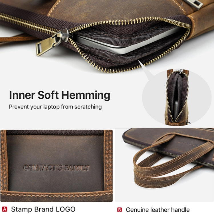 CONTACTOS FAMILY CF3010 Crazy Horse Leather Multifuncional Laptop Bolso para Macbook Pro 16 Pulgadas, For Macbook Pro 16 Inch