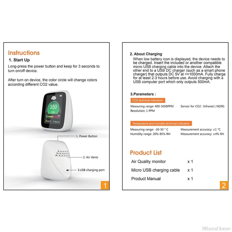 DM1308 CO2 Monitor Tester Calidad del aire interior 400-5000ppm Sensor digital de temperatura y humedad de dióxido de carbono NDIR