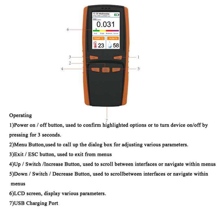DM509-O3 Analizador de ozono portátil de mano O3 Detector de gas de ozono Sensor inteligente Medidor de ozono, DM509-O3
