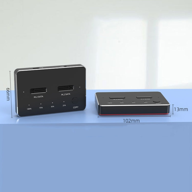 Caja de disco duro de estado sólido SATA / NVME con base de disco duro móvil de doble disco M.2, M.2 SATA (Gray + Blue), M.2 NVME (Black + Red)