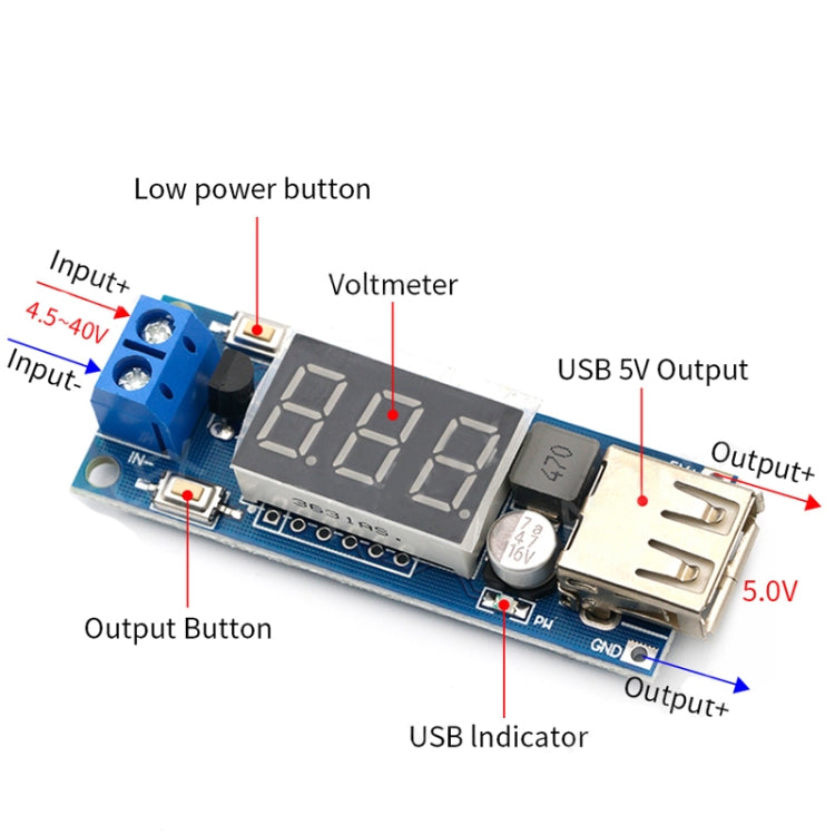 HW-318 12V a 5V Buck Module DC-DC 3A DC Módulo de alimentación LED Batería Voltímetro del coche