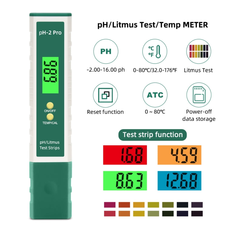 PH-2 Pro Litmus Tester Papel de prueba de tornasol Cambio de color Medidor de PH Medidor de calidad del agua