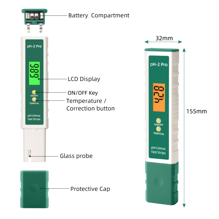 PH-2 Pro Litmus Tester Papel de prueba de tornasol Cambio de color Medidor de PH Medidor de calidad del agua