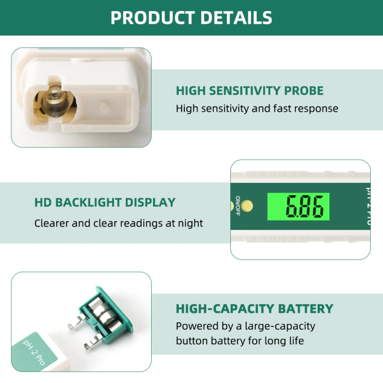PH-2 Pro Litmus Tester Papel de prueba de tornasol Cambio de color Medidor de PH Medidor de calidad del agua