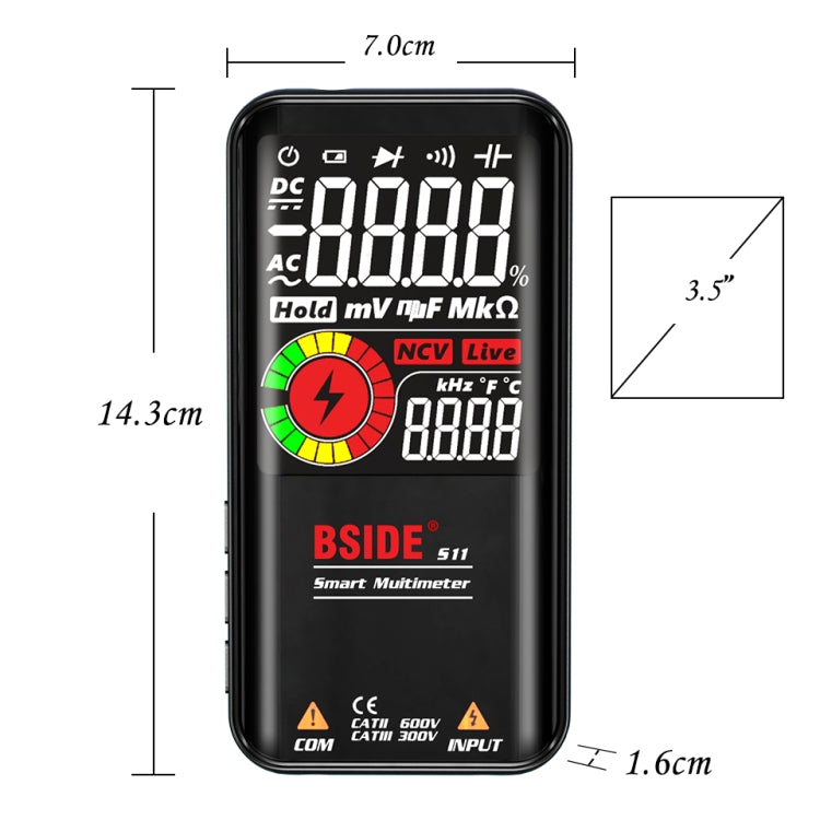 Multímetro digital BSIDE, 9999 recuentos, pantalla LCD a color, medidor de diodo de capacitancia de voltaje CC CA, S10 Dry Battery Version (Black), S10 Dry Battery Version (Red), S11 Recharge Version (Black), S11 Recharge Version (Red)