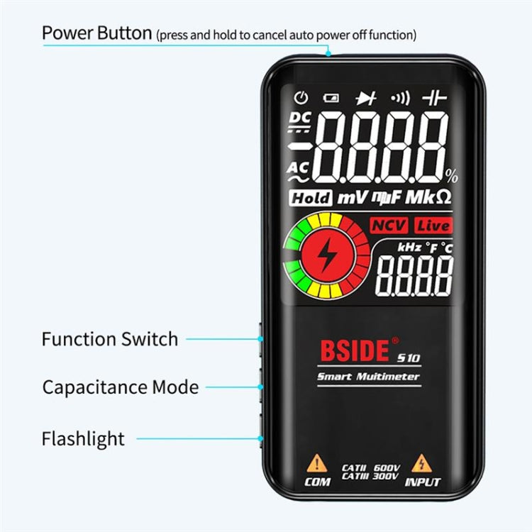 Multímetro digital BSIDE, 9999 recuentos, pantalla LCD a color, medidor de diodo de capacitancia de voltaje CC CA, S10 Dry Battery Version (Black), S10 Dry Battery Version (Red), S11 Recharge Version (Black), S11 Recharge Version (Red)