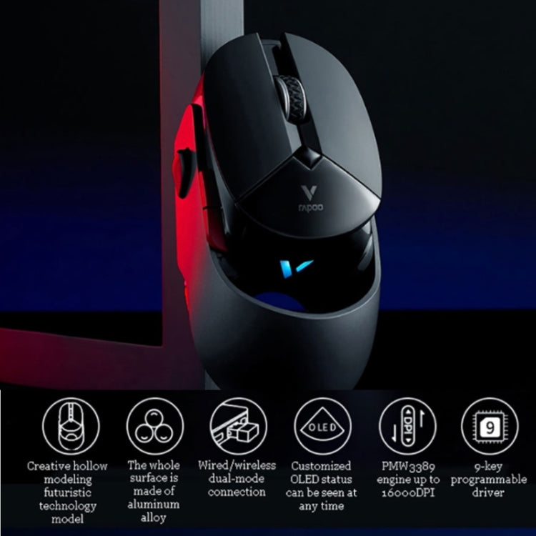 Rapoo VT960 1600 DPI 7 teclas Modo dual Macro programable Symphony RGB Retroiluminado Ratón inalámbrico para juegos