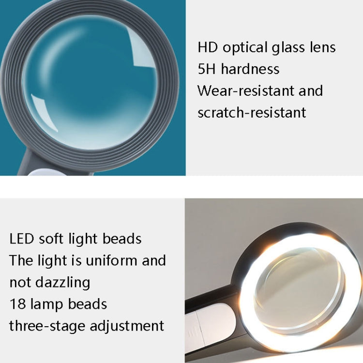 30 veces 18 LED Cool Warm Light HD Ancianos Lectura Reparación Lupa de vidrio, 30X(Black White), 30X(Gray White)