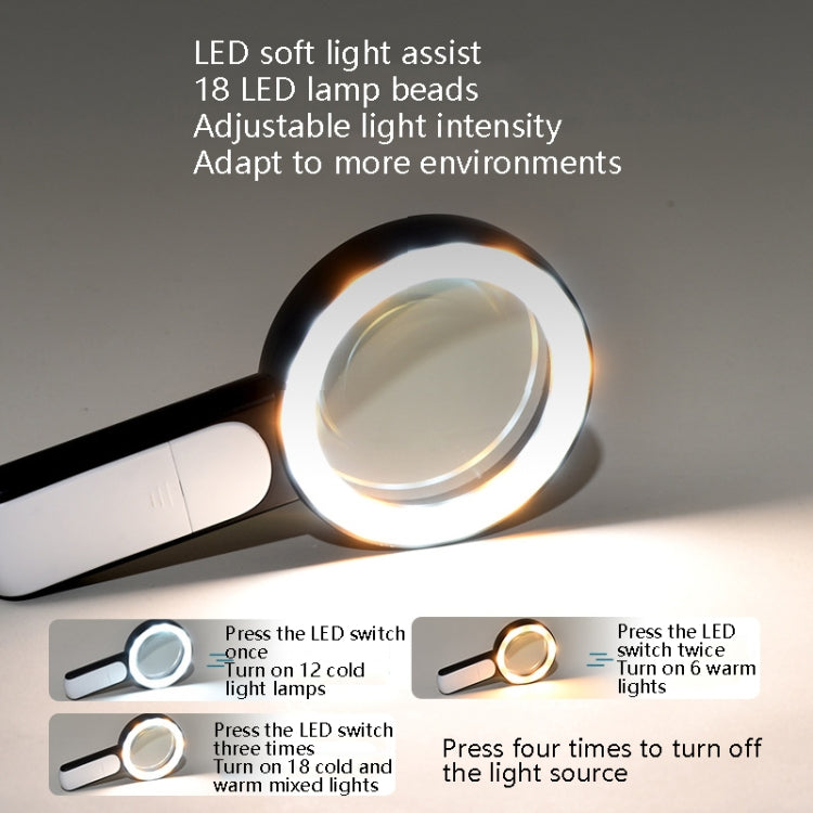 30 veces 18 LED Cool Warm Light HD Ancianos Lectura Reparación Lupa de vidrio, 30X(Black White), 30X(Gray White)