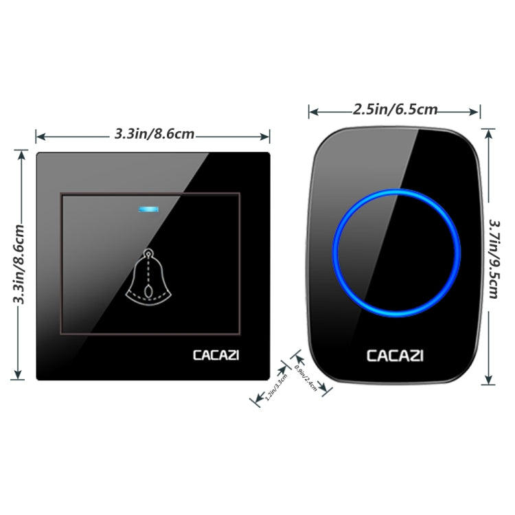 CACAZI H10 1 para 2 Timbre musical inalámbrico para el hogar sin batería, US Plug, EU Plug, UK Plug
