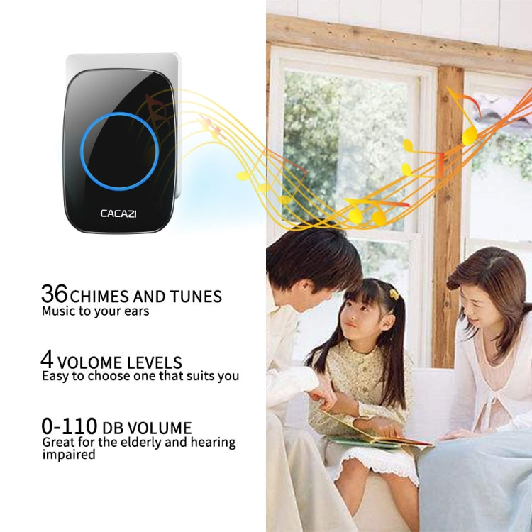 CACAZI H10 1 para 2 Timbre musical inalámbrico para el hogar sin batería, US Plug, EU Plug, UK Plug