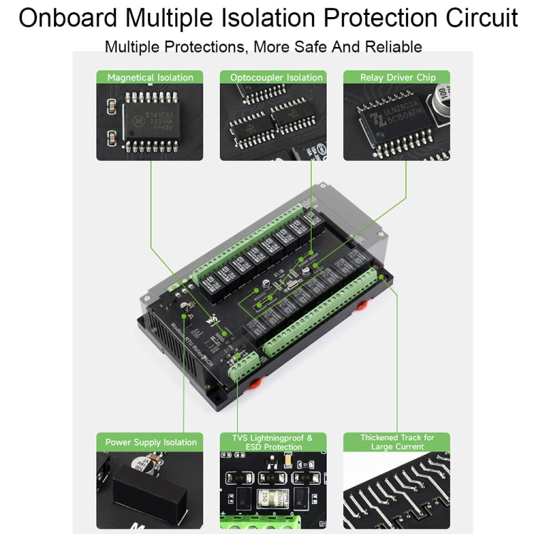 Módulo de relé Waveshare 24921 Modbus RTU de 16 canales, interfaz RS485, con múltiples circuitos de protección de aislamiento, 24921