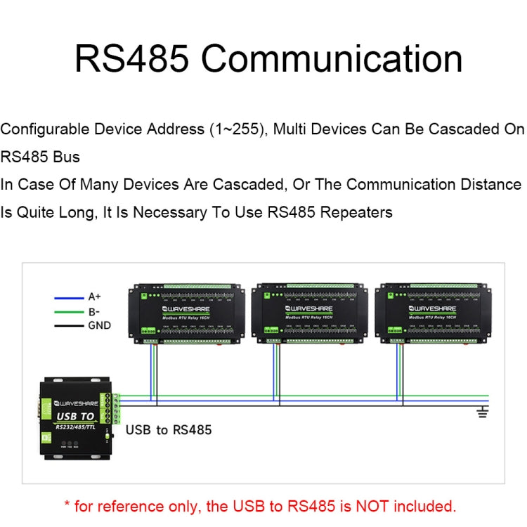 Módulo de relé Waveshare 24921 Modbus RTU de 16 canales, interfaz RS485, con múltiples circuitos de protección de aislamiento, 24921