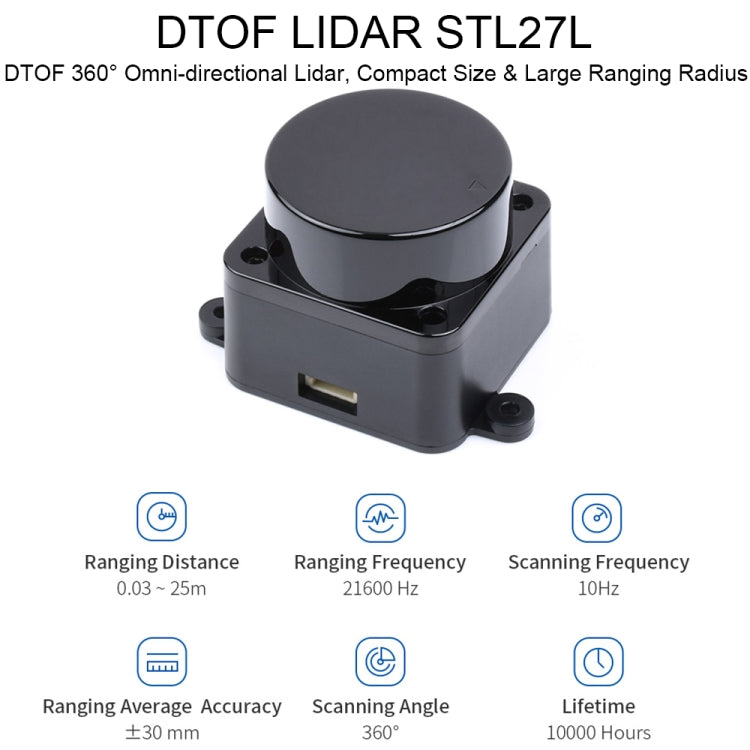 Sensor Lidar láser Waveshare 24782 DTOF STL27L, Lidar omnidireccional de 360 grados, bus UART, 24782